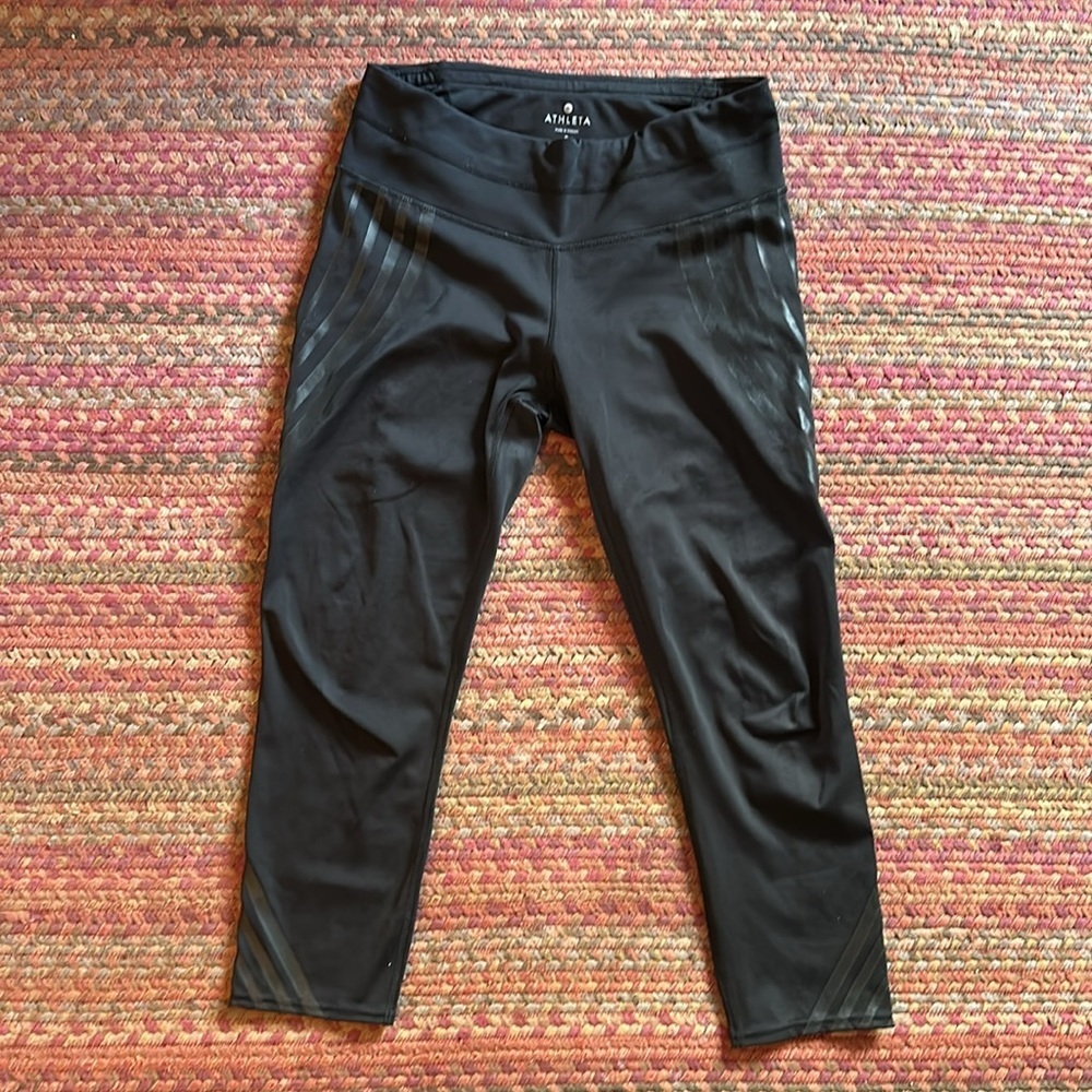 ATHLETA REFLECTIVE STRIPE BLACK ATHLETIC RUNNING LEGGINGS
